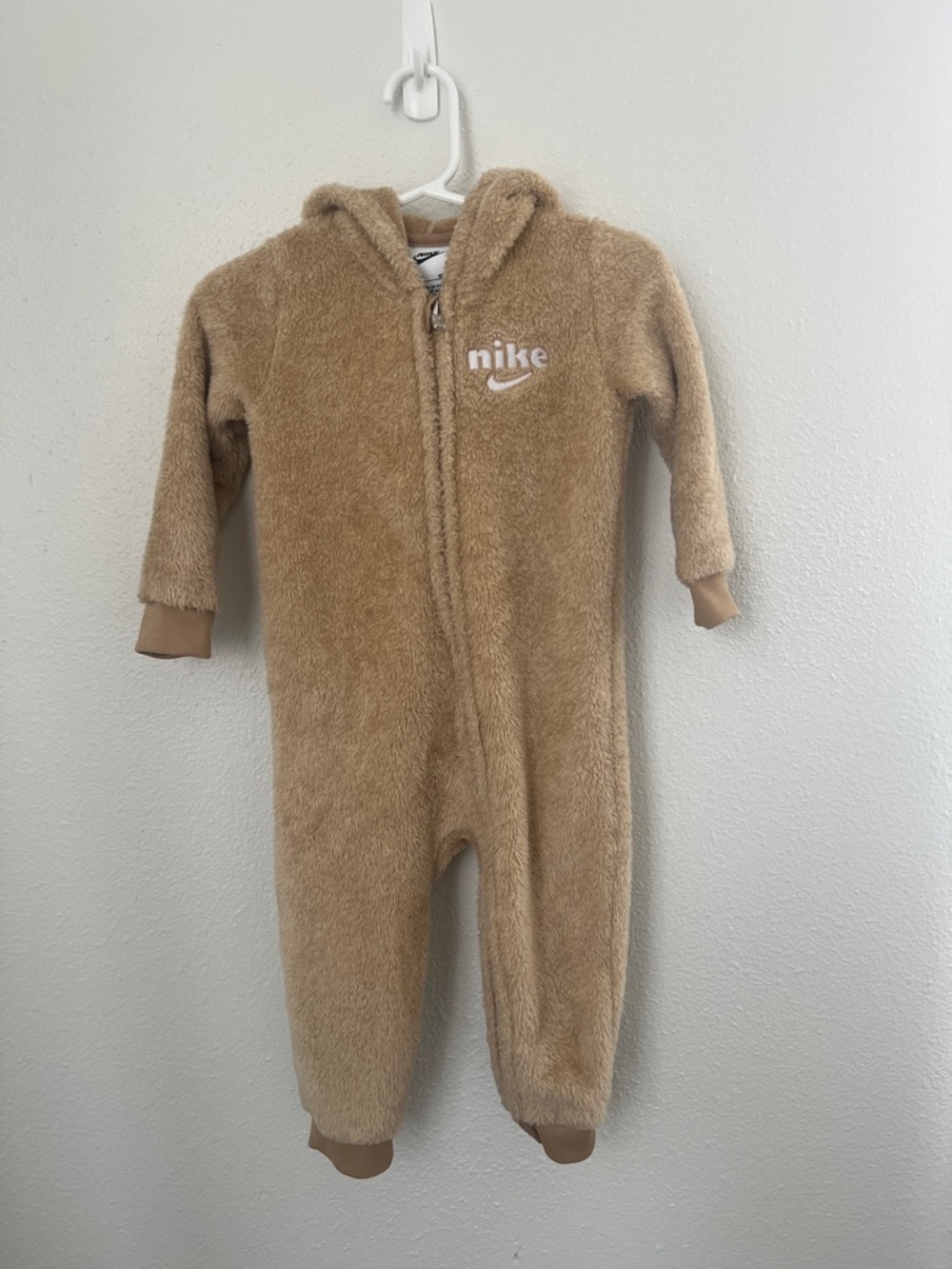 Nike Kids Tan Teddy Bear Sherpa Hooded One-Piece